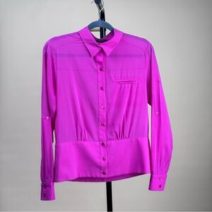 Drew 100% Silk Button Down Blouse S Hot Pink/Fushia